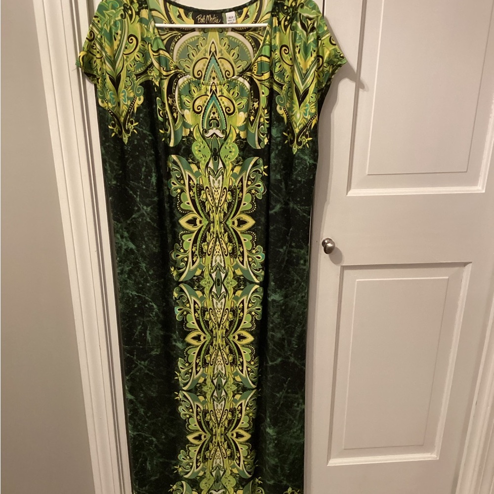 Bob Mackie Green and Yellow Maxi Dress EUC
